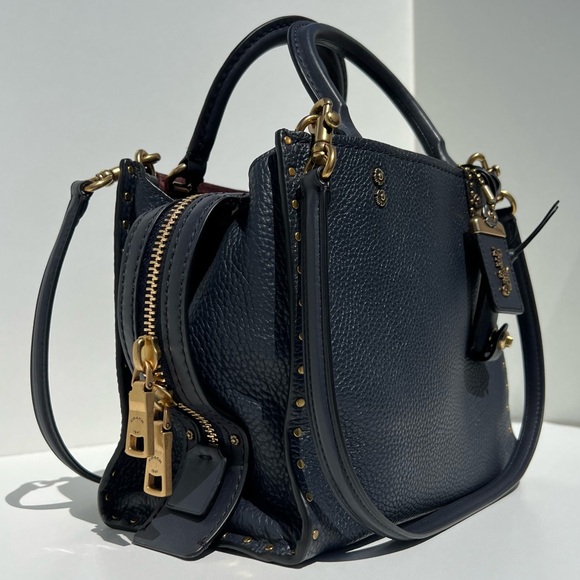 COACH 1941 Rogue 25 In Deep Navy Blue With Tea Rose Rivets - Picture 3 of 16